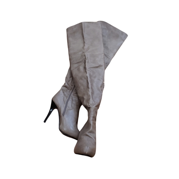 Thigh High Heel Boots Taupe Size 8.5 - Picture 5 of 8